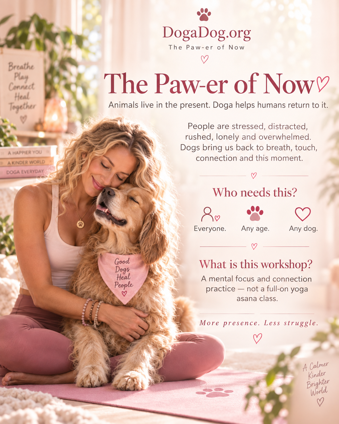 Woman hugging her dog — the relationship is the yoga