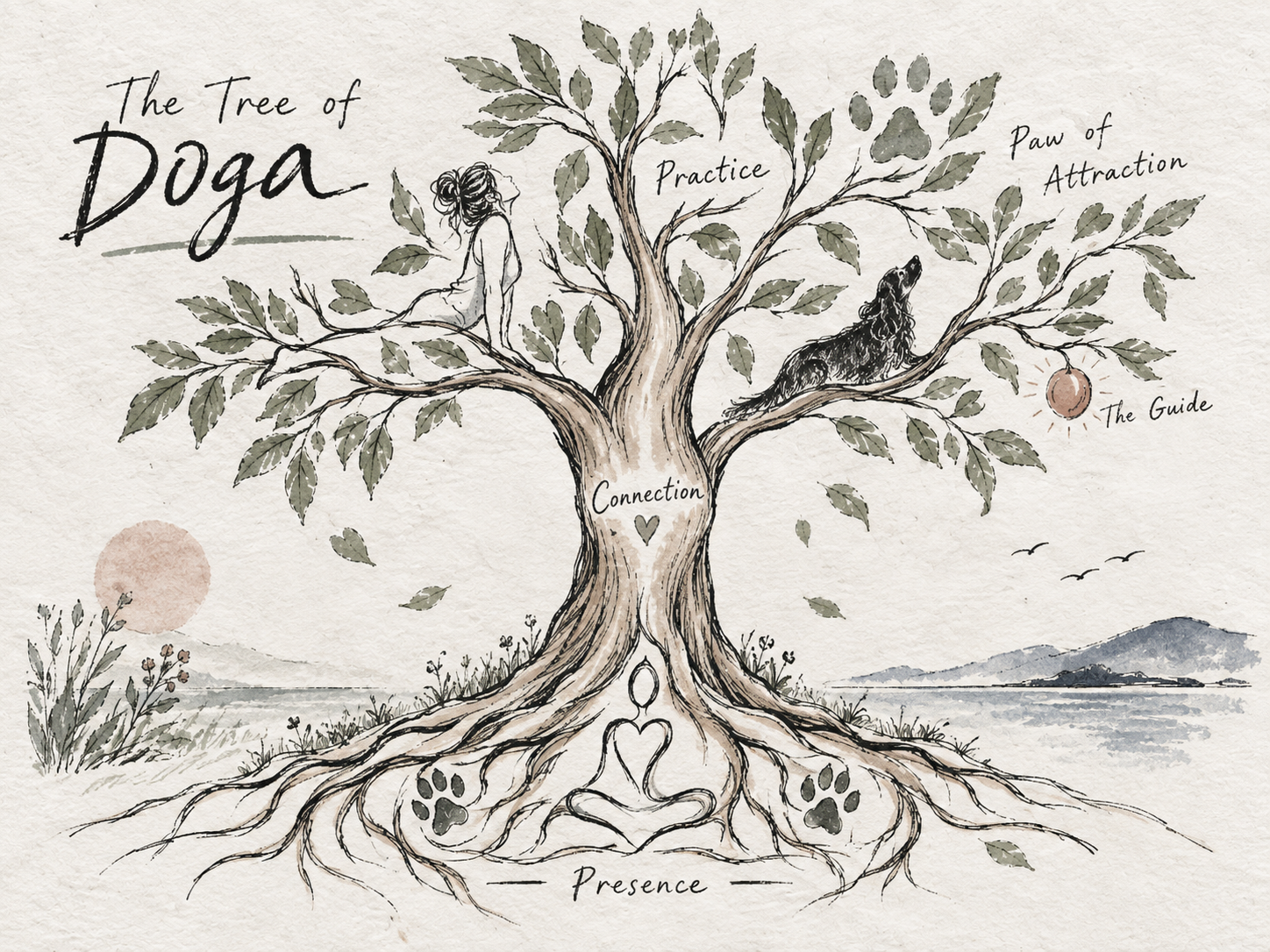 The Tree of Doga — Presence at the roots, Connection in the trunk, Practice and Paw of Attraction in the branches